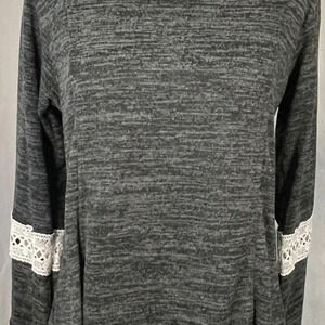 Lildy Dark Gray‎ Crew Neck Lace Detail Long Sleeve Sweatshirt
